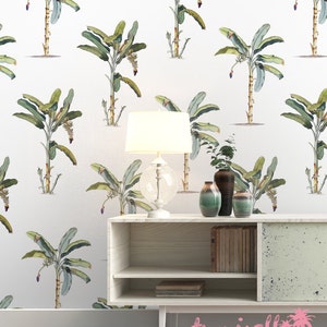 Banana Leaf Wallpaper - Removable Wallpapers - Floral Banana Tree Wallpaper - Self Adhesive Wall Decal - Temporary Peel and Stick Wall Art
