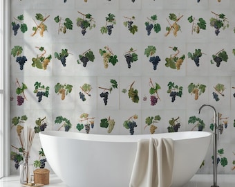 Vintage Grape Print Mural Wallpaper - Removable Peel and Stick Wall Decal with Tropical Grapevine Design