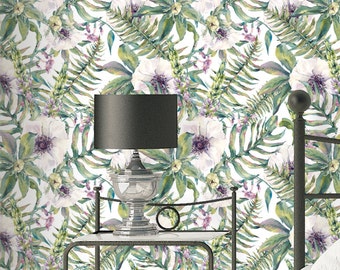 Exotic Flower Wallpaper - Removable Wallpaper - Tropical Plants and Flower Wallpaper - Exotic Wall Sticker - Tropical Wallpaper