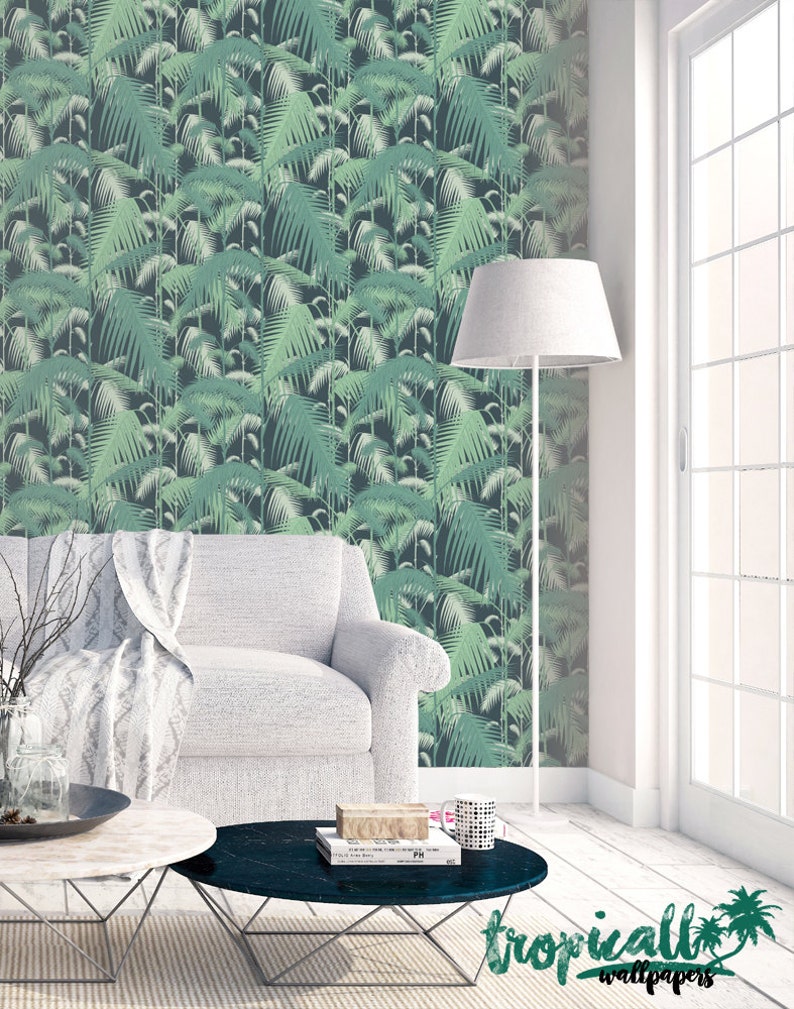 Palm Leaf Wallpaper Removable Wallpapers Floral Tropical Etsy
