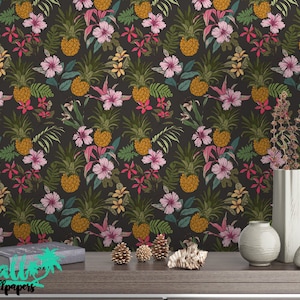 Tropical Pineapple Wallpaper: Exotic Floral Peel and Stick Wall Decor