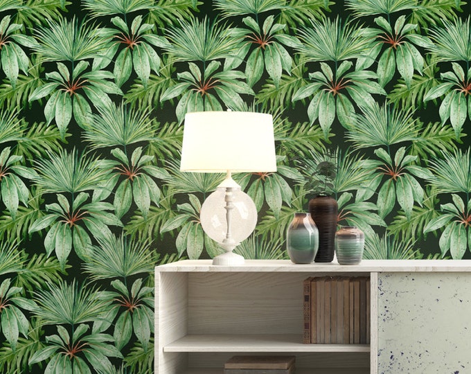 Banana Leaf Wallpaper - Removable Wallpapers - Floral Watercolor Wallpaper - Self Adhesive Wall Decal - Temporary Peel and Stick Wall Art