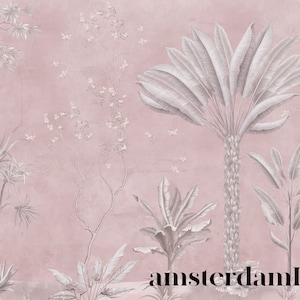 Carta da parati con palme rosa, murale rimovibile con stacca e incolla, design ecologico autoadesivo, stampa di alberi di pino, carta da parati cinese cineserie