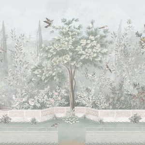 Carta da parati scenica, buccia e bastone o carta da parati non tessuta murale, carta da parati floreale del giardino primaverile, carta da parati autoadesiva Livia Garden Fresco