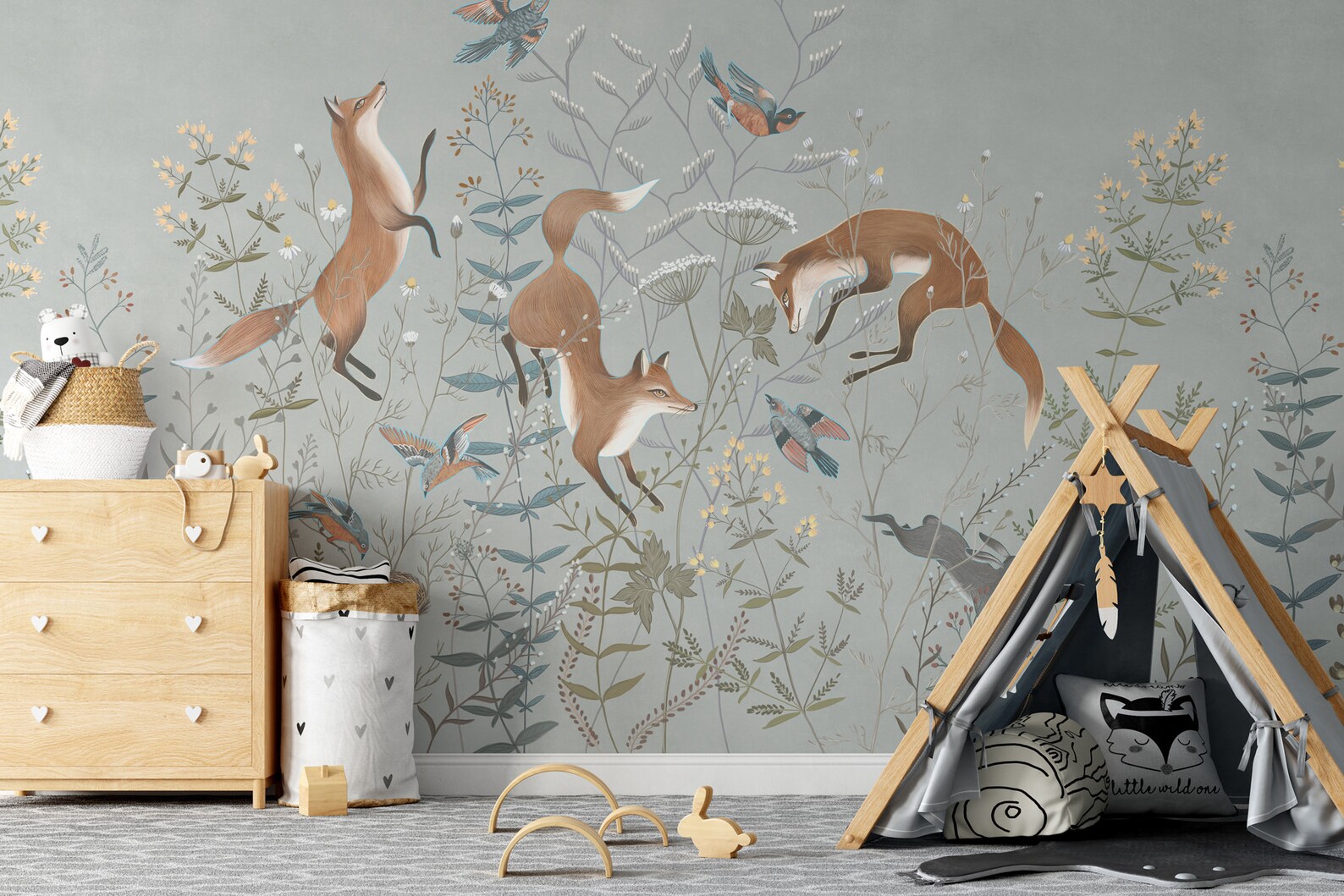 Fox Print Wallpaper Removable Peel and Stick Mural Foxes and - Etsy