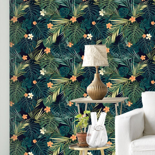 Papier peint tropical en forme de feuille de palmier : oeuvre d'art murale amovible