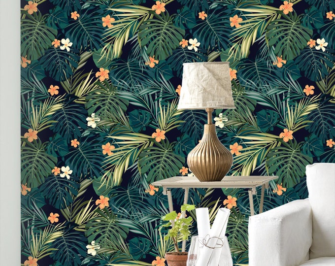 Tropical Palm Leaf Wallpaper: Removable Peel and Stick Wall Art