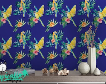 Tropical Parrot Wallpaper: Peel and Stick Removable Wall Decal
