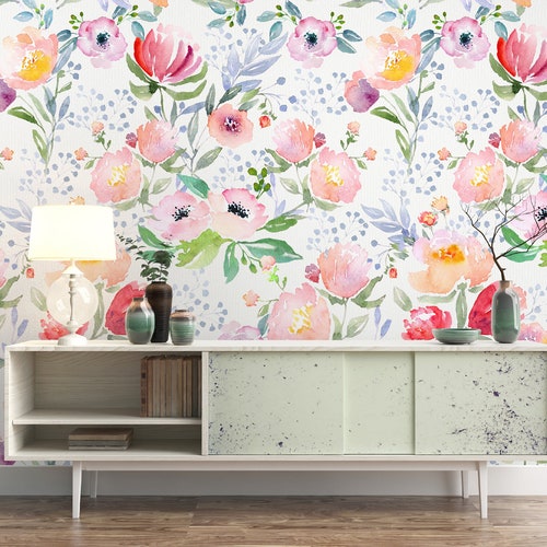 Dreamy Watercolor Floral Wallpaper Removable Peel and Stick - Etsy Dreamy Watercolor Floral Wallpaper Removable Peel and Stick - Etsy