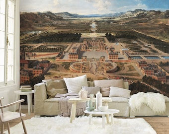 Palace View Mural Wallpaper: Sepia Gray, Peel and Stick Decor