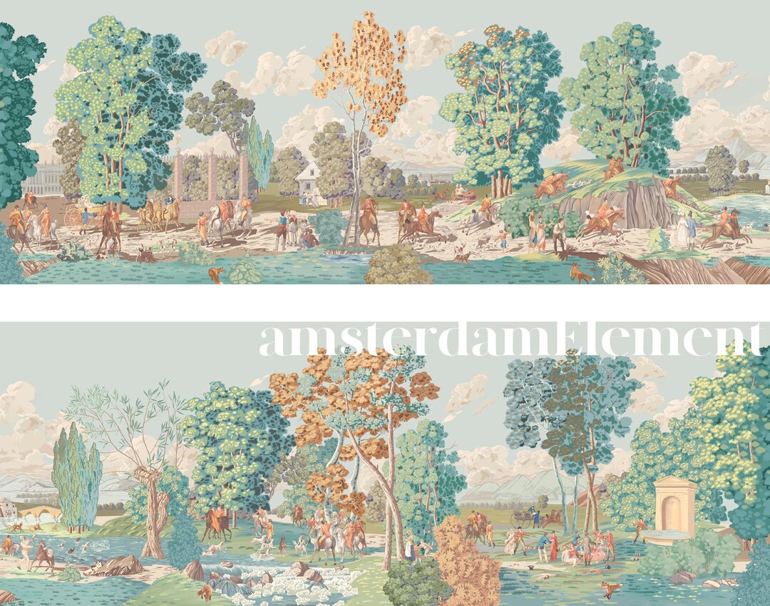 Fox Hunt Decor, Scenic Wallpaper, Peel and Stick or Non-woven Wallpaper