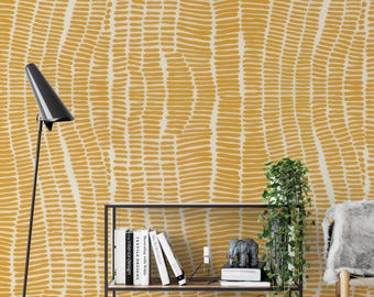 Mustard Abstract Wallpaper | Organic Wavy Pattern Wall Decor