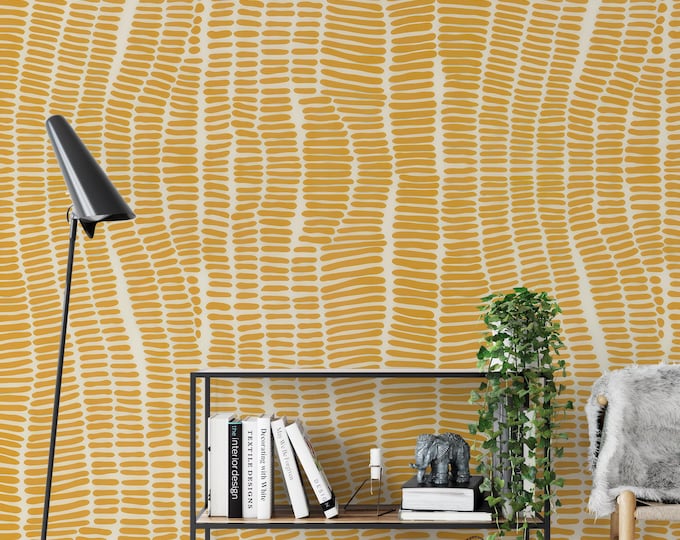 Mustard Abstract Wallpaper | Organic Wavy Pattern Wall Decor