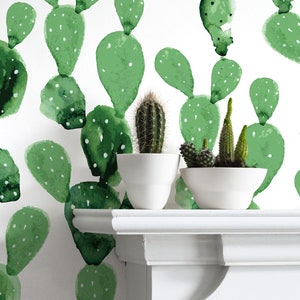 Carta da parati ad acquerello con stampa Cactus - Carte da parati rimovibili - Carta da parati floreale - Adesivo murale autoadesivo - Peel and Stick Wall Art temporaneo