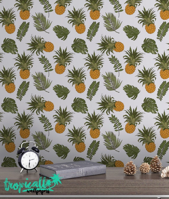 Tropical Pineapple Pattern Wallpaper Removable Wallpaper Etsy
