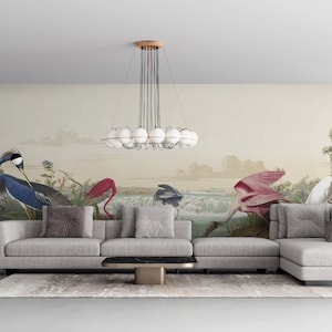 Heron Wallpaper, Crane Wallpaper, Removable Wallpaper, Peel and Stick or Traditional Wallpaper, John James Audubon Print, Tropical Wallpaper image 4
