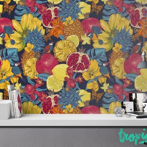 Tropical Fruit Wallpaper: Peel and Stick Floral Bird Wall Decal