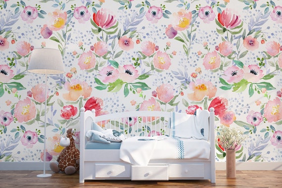 Dreamy Watercolor Floral Wallpaper Removable Peel and Stick - Etsy Dreamy Watercolor Floral Wallpaper Removable Peel and Stick - Etsy