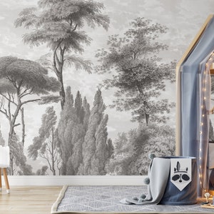 Grote boom bos behang, verwijderbare Peel en Stick muurschildering, zelfklevende eco vriendelijke bomen ontwerp, pijnbomen print, muur sticker afbeelding 2