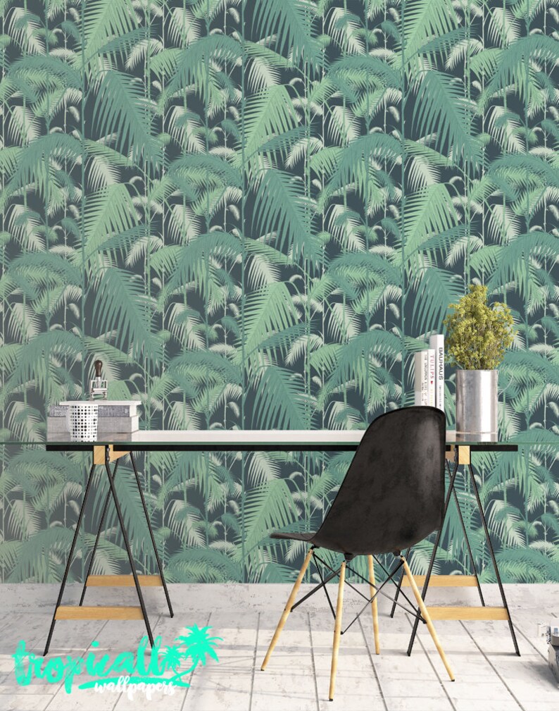 Palm Leaf Wallpaper Removable Wallpapers Floral Tropical Etsy