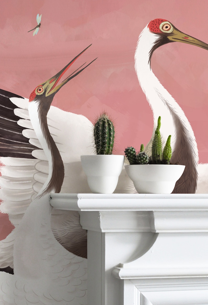 Heron Print Wallpaper Removable Peel and Stick Mural Etsy
