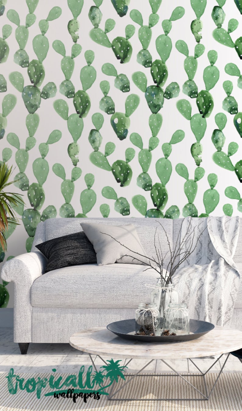 Floral Wallpaper Temporary Peel and Stick Wall Art Self Adhesive Wall Decal Removable Wallpapers Watercolor Cactus Print Wallpaper