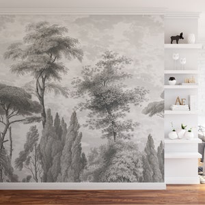 Large Tree Forest Wallpaper, Removable Peel and Stick Mural, Self Adhesive Eco Friendly Trees Design, Pine Trees Print, Wall Decal