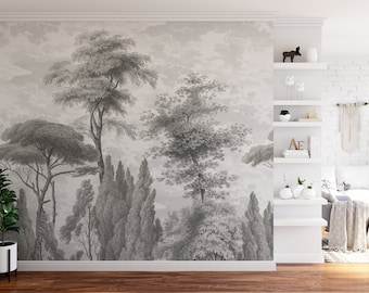 Large Tree Forest Wallpaper, Removable Peel and Stick Mural, Self Adhesive Eco Friendly Trees Design, Pine Trees Print, Wall Decal