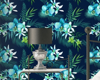 Tropical Flower Hawaii Pattern Wallpaper - Removable Wallpaper - Floral Palm Leaves Wallpaper - Exotic Wall Sticker - Tropical Wallpaper