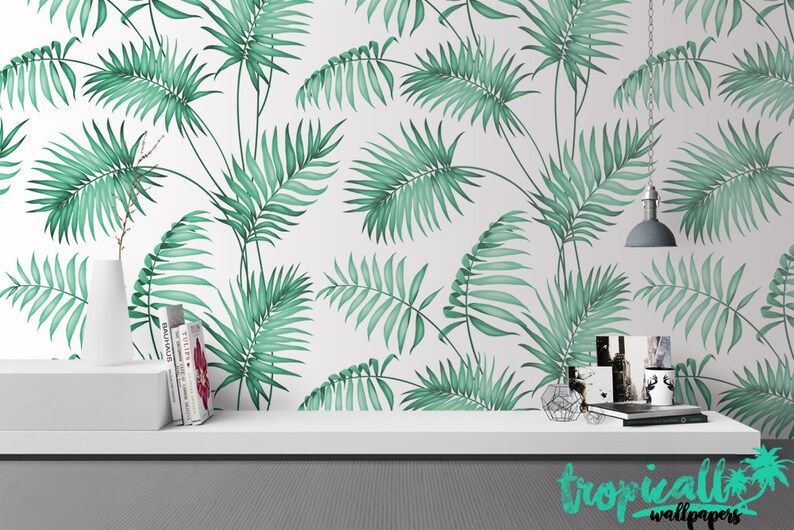 Palm Leaves Pattern Wallpaper Removable Wallpaper Tropical Plants and Flower Wallpaper Exotic Wall Sticker Tropical Wallpaper image 1