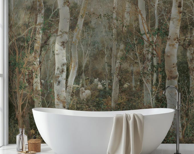 Birch Tree Forest Wallpaper - Removable Adhesive Nature Landscape Wall Covering for Bedroom Living Room Decor
