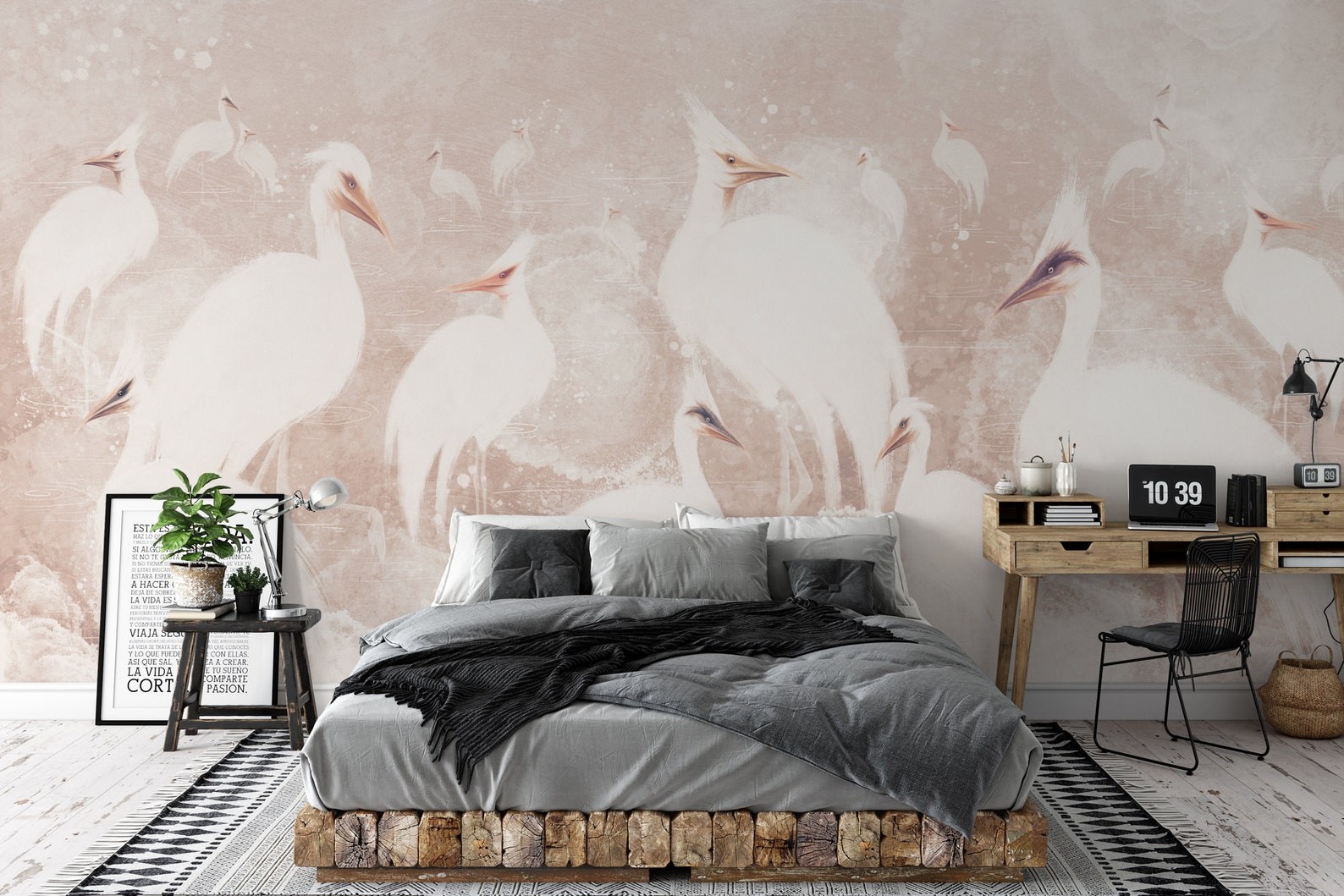 Crane Print Wallpaper Removable Peel and Stick Mural Fantasy | Etsy