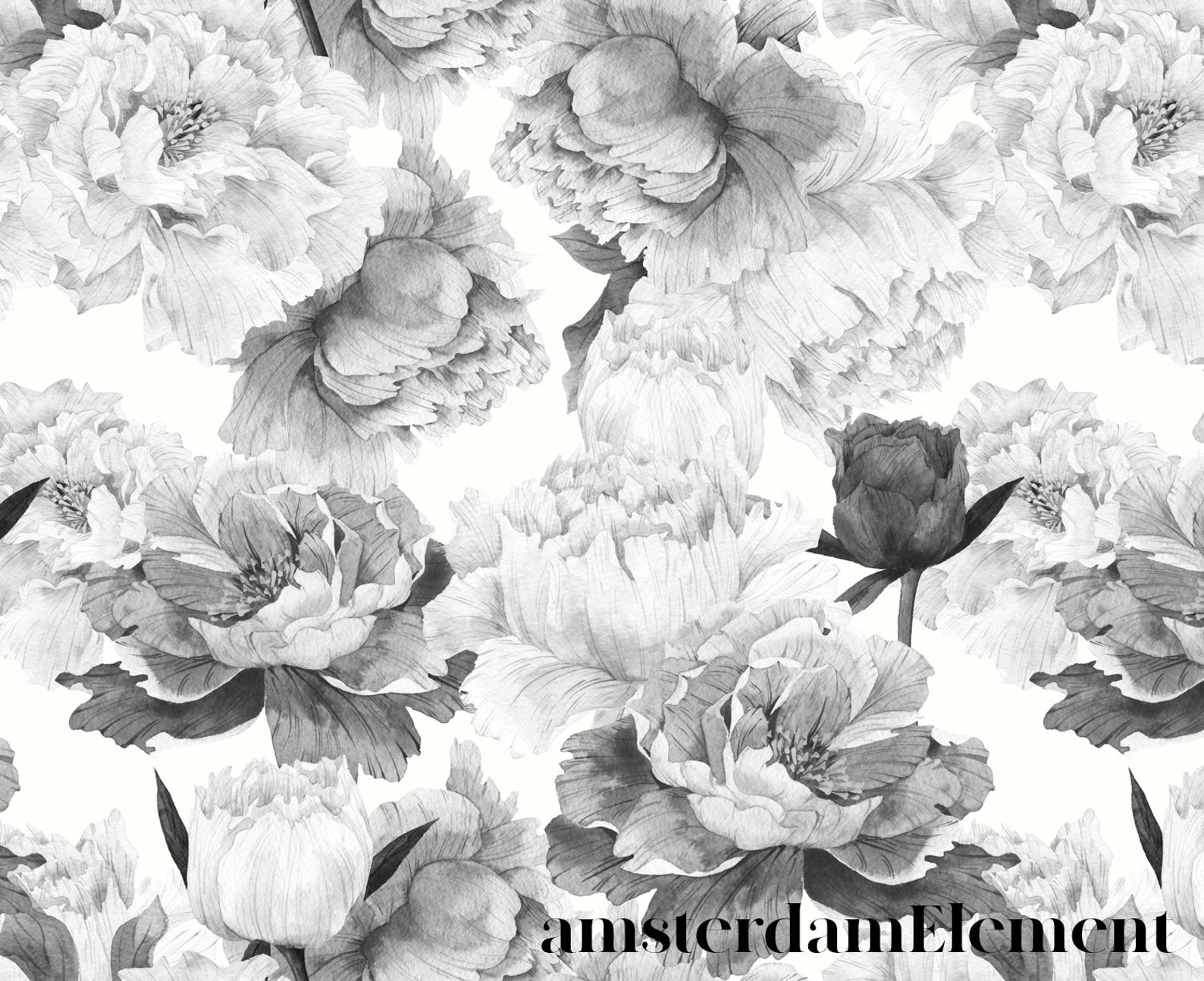 Black and White Peony Removable Wallpaper Mural, Peel and Stick - Etsy