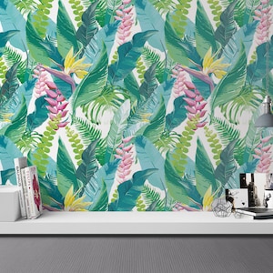Carta da parati Calathea Leaves Print - Carta da parati rimovibile - Monstera Palm Banana Wallpaper - Stampa tropicale - Temporary Peel and Stick Wall Art
