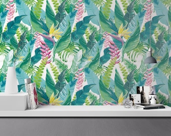 Calathea Leaves Print Wallpaper - Removable Wallpaper - Monstera Palm Banana Wallpaper - Tropical Print - Temporary Peel and Stick Wall Art