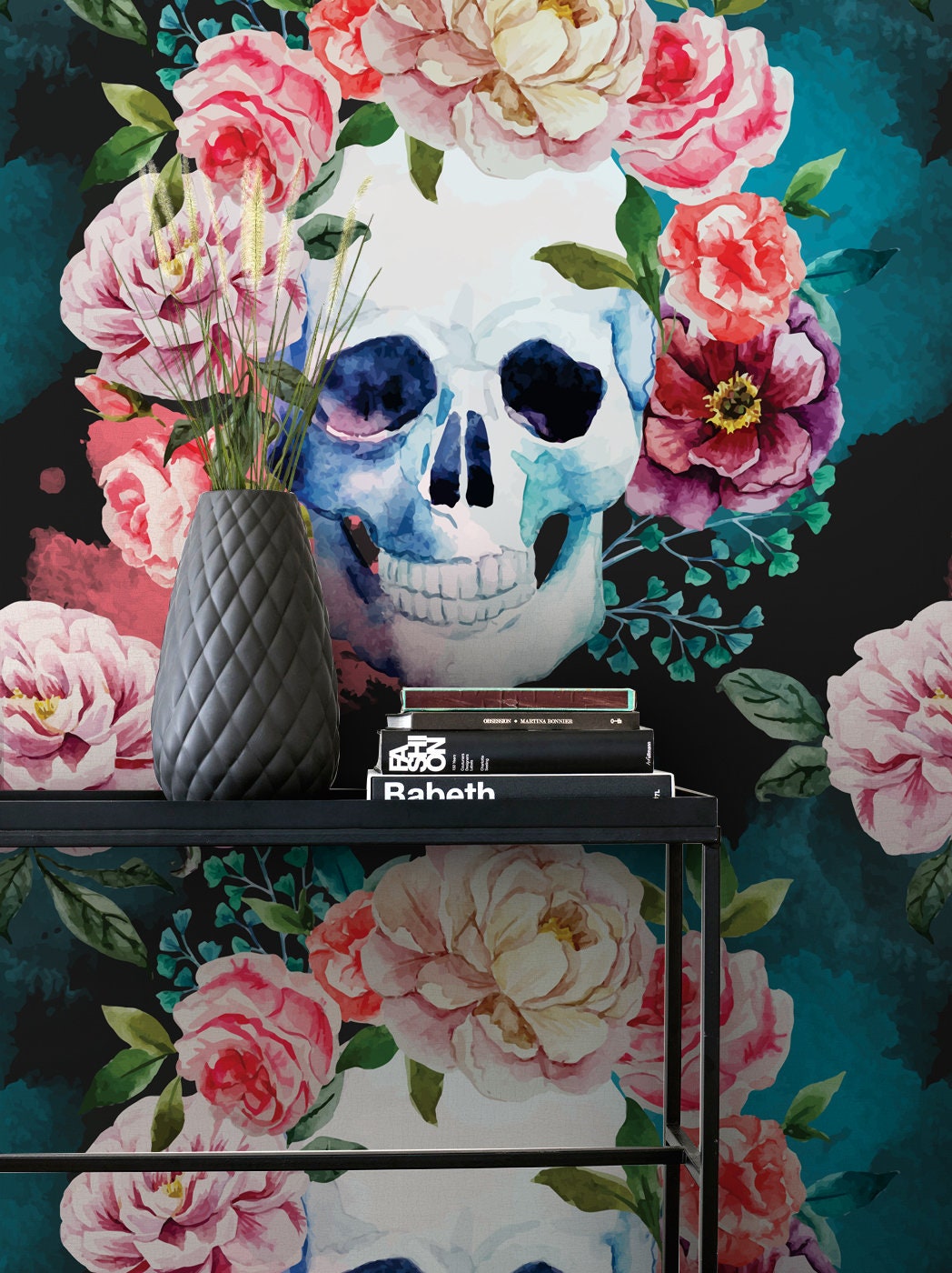 floral skull wallpaper