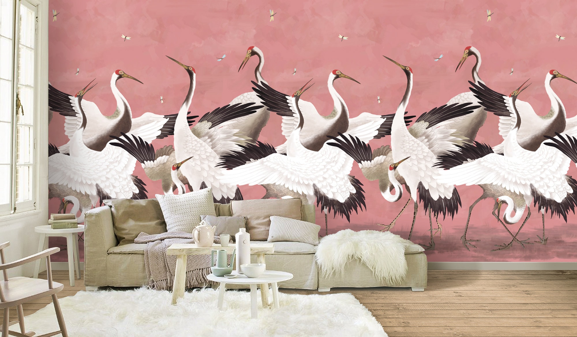 Heron Print Wallpaper, Removable Peel and Stick Mural, Japanese Gucci  Chinoiserie Inspired Crane Wallpaper, Temporary Self Adhesive Herons