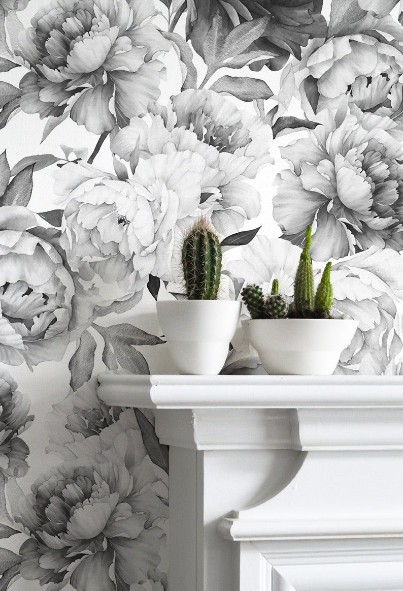 Giant Black and White Peony Removable Wallpaper Mural Etsy