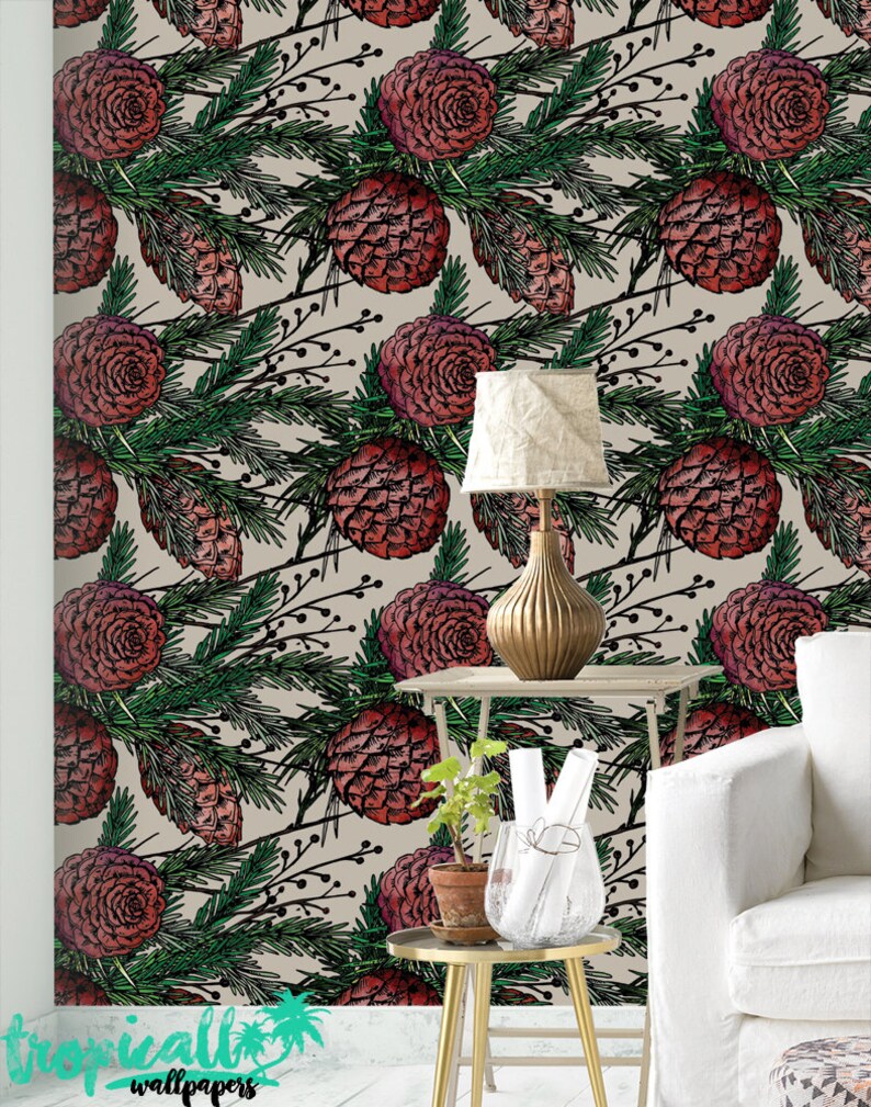 Winter Plants and Flower Wallpaper Winter Pines Wallpaper Removable Wallpaper Tropical Wallpaper Exotic Wall Sticker