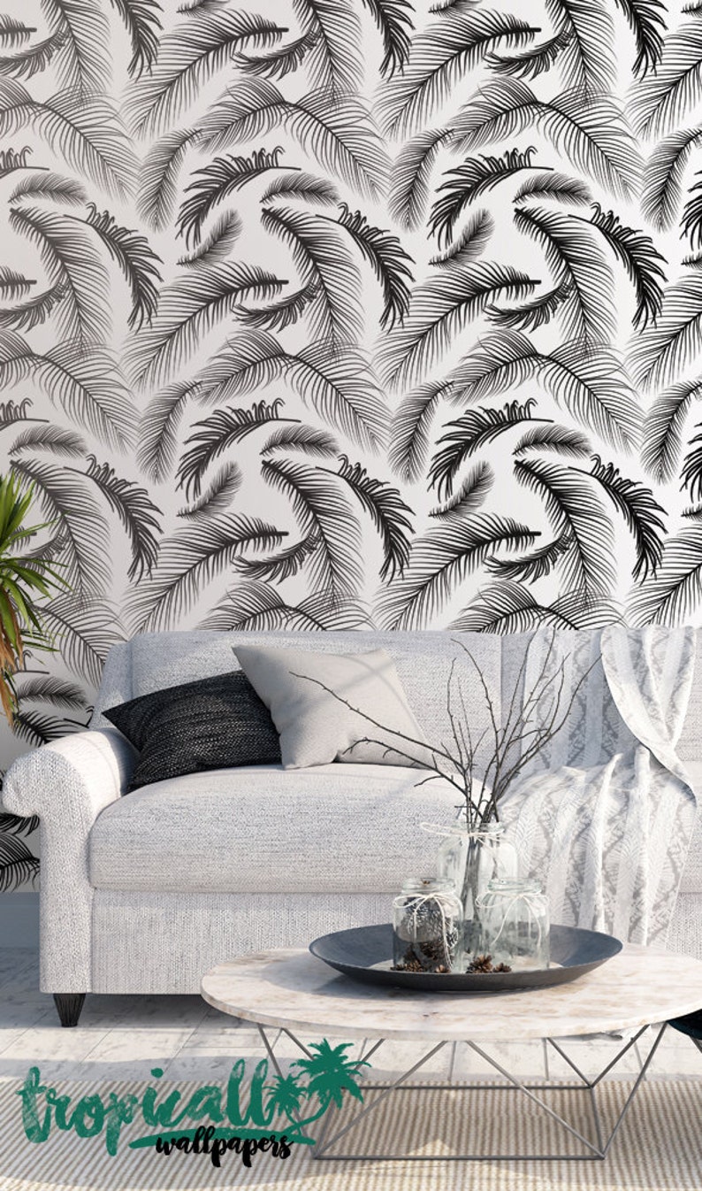 Palm Leaf Wallpaper Removable Wallpapers Floral Tropical Etsy