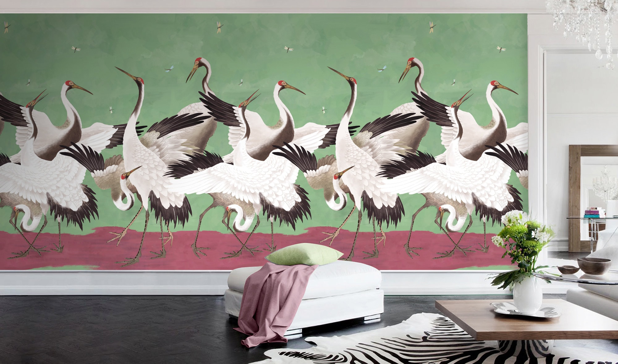 Heron Print Wallpaper, Removable Peel and Stick Mural, Japanese