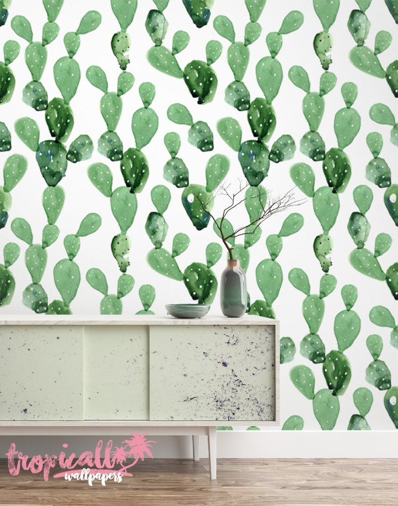 Floral Wallpaper Temporary Peel and Stick Wall Art Self Adhesive Wall Decal Removable Wallpapers Watercolor Cactus Print Wallpaper