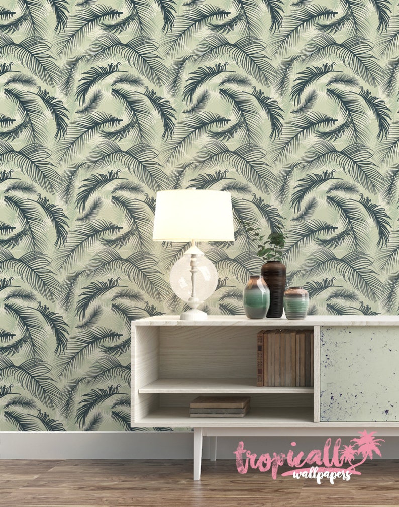 Palm Leaf Wallpaper Removable Wallpapers Floral Tropical Etsy
