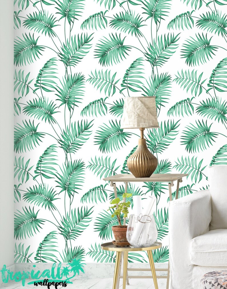 Palm Leaves Pattern Wallpaper Removable Wallpaper Tropical Plants and Flower Wallpaper Exotic Wall Sticker Tropical Wallpaper image 3