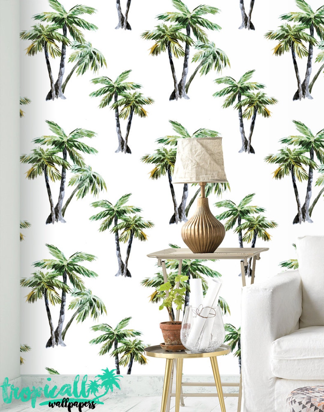 Palm Tree Wallpaper: Removable Peel and Stick Wall Decal - Etsy