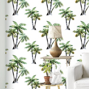 Palm Tree Wallpaper - Removable Wallpapers - Floral Palm Tree Wallpaper - Self Adhesive Wall Decal - Temporary Peel and Stick Wall Art