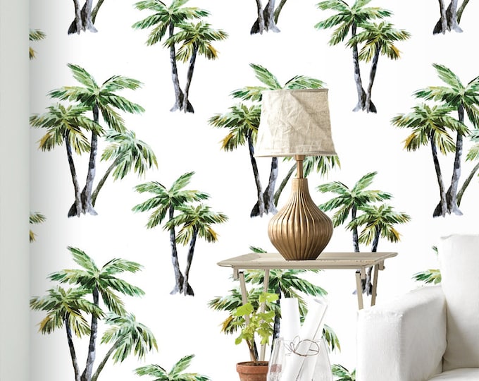 Palm Tree Wallpaper - Removable Wallpapers - Floral Palm Tree Wallpaper - Self Adhesive Wall Decal - Temporary Peel and Stick Wall Art