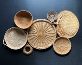 Vintage Wicker Wall Basket Set - Mid Century Farmhouse Wall Hanging Flat Basket Collection Boho Decor Wall Art Unique Housewarming Gift