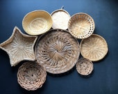 Vintage Wall Basket Set - Mid Century Farmhouse Wicker Star Flat Basket Bamboo Wall Decor Boho Decor Wall Hanging Art - Housewarming Gift