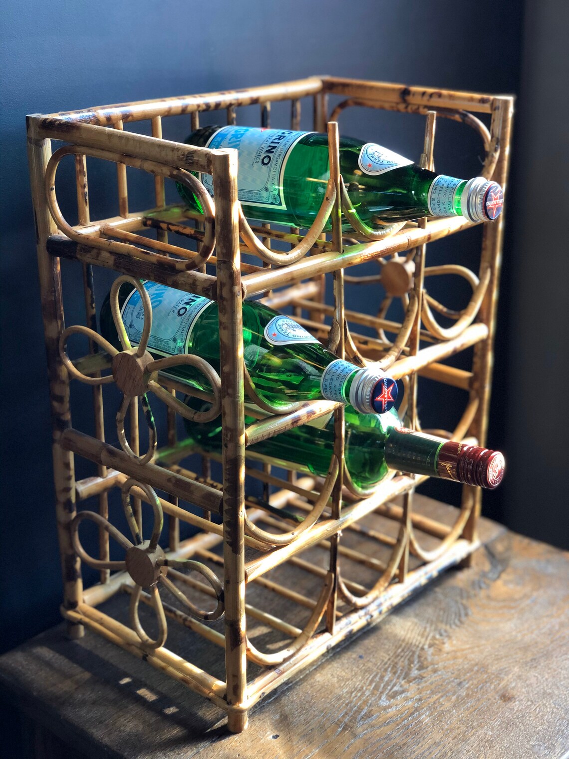 Vintage Rattan Wine Rack Mid Century Modern Boho Decor MCM Etsy